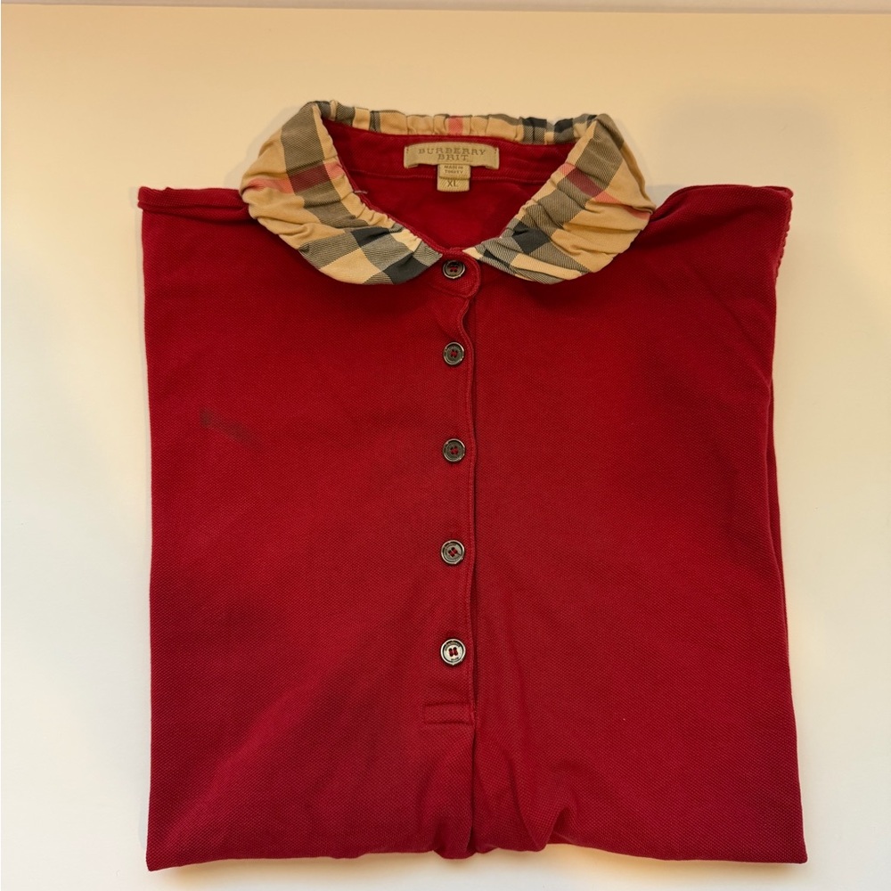 Burberry Red Shirt with Plaid Collar